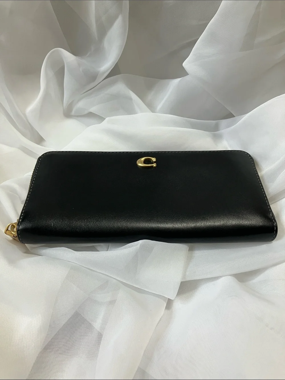 Smooth Leather Slim Accordion Zip Wallet